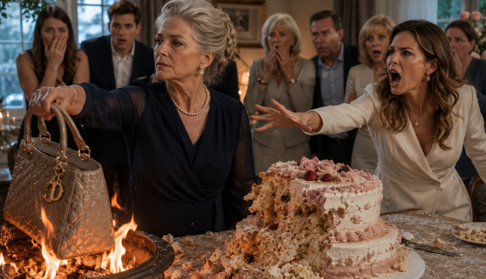 „Meine Schwiegertochter ruinierte an meinem 65. Geburtstag meine Torte – also warf ich ihre Dior-Handtasche ins Feuer. Was danach geschah, veränderte unsere Familie für immer.“