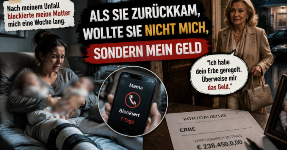 „Nach meinem Unfall blockierte meine Mutter mich eine Woche lang – als sie zurückkam, wollte sie nicht mich, sondern mein Geld“