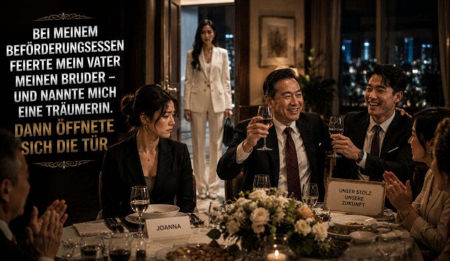 „Bei meinem Beförderungsessen feierte mein Vater meinen Bruder – und nannte mich eine Träumerin. Dann öffnete sich die Tür“