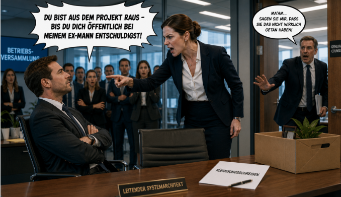 „Du bist aus dem Projekt, bis du dich bei meinem Ex entschuldigst“ – meine Frau unterschätzte, wem das System wirklich gehörte