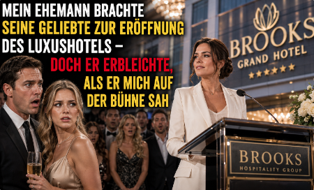 Mein Ehemann brachte seine Geliebte zur Eröffnung des Luxushotels – doch er erbleichte, als er mich auf der Bühne sah