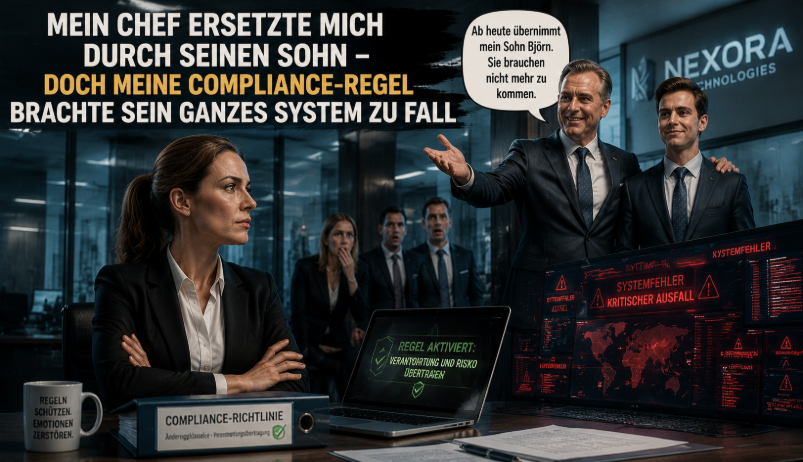 „Mein Chef ersetzte mich durch seinen Sohn – doch meine Compliance-Regel brachte sein ganzes System zu Fall“